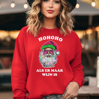 Foute kersttrui- Hohoho Als er maar wijn is- Rode sweater- maat M