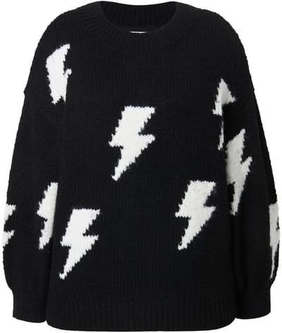 Studio Untold - Dames - Trui oversized grof breisel bliksem - Zwart - Maat 46+