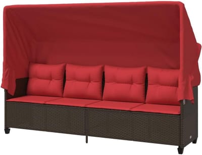 Ligbed met Kussen - Zonnebank Tuin - Buiten Ontspannen - Onderhoudsvriendelijk PE-rotan - 204 x 75 x 140 cm - Bruin