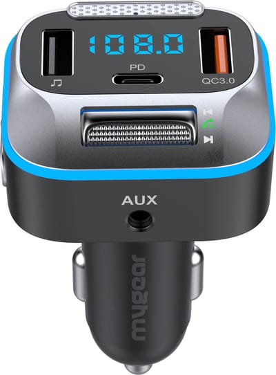 MyGear Bluetooth FM Transmitter - Auto Lader - Carkit - Snellader - USB-C Poort -  Handsfree Bellen - Voor Alle Telefoons - Bluetooth Audio Receiver - 7 Kleuren