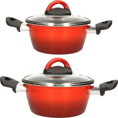Kookpannen set van 2x stuks rood 3 liter en 5 liter Cuenca - Rvs pannenset