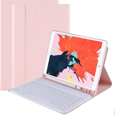 Hoes - Geschikt voor Apple iPad 7 (2019) - 10.2 inch - 7e Generatie - Toetsenbord Case - Keyboard Book Cover - Hoesje - Lichtroze