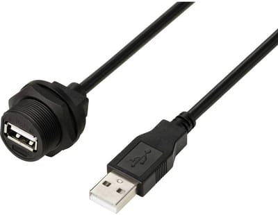 TRU COMPONENTS TC-E13T-FU2-PWF/MU2-NWA-0.5PV-S TC-13543544 USB 2.0-kabel met USB-A-bus naar IP67-USB-A-stekker, 0,5 m W