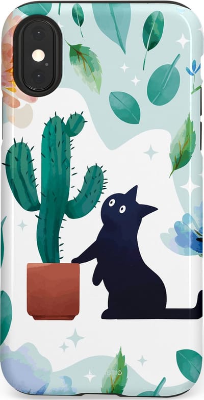 Casetastic hoesje geschikt voor Apple iPhone X / Apple iPhone XS - Dubbellaagse bescherming - Cactuskat - Fashion Case - Lichtgrijs Turquoise Wit Mintgroen