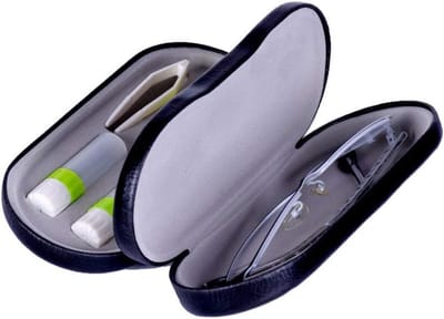 Praktische brillenkoker en contactlenshouder, 2-in-1 met spiegel, ideaal voor thuis en onderweg, zwart, 16 x 7 x 5 cm