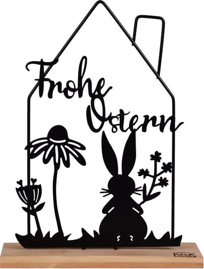UNUS® Staander decoratieve haas huis Frohe Ostern paasdecoratie metaal zwart