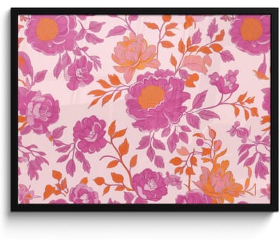 Poster in lijst - Fotolijst 70x50 cm - Posters - Bloemenpatroon - Roze - Oranje - Bloemen - Posterlijst zwart - Decoratie - Wanddecoratie woonkamer - Muurdecoratie slaapkamer