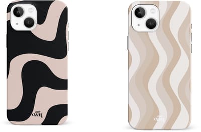 xoxo Wildhearts telefoonhoesjes Ride With Me Zwart Beige + Minimal Nude – Double Layer Hard Cases met golvend design – luxe en stevig – geschikt voor iPhone 15