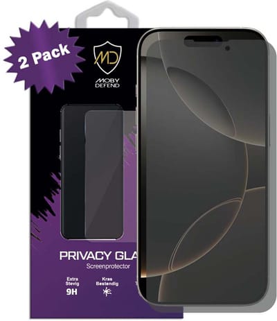 2-Pack MobyDefend Screenprotectors - Geschikt voor iPhone 16 Pro - HD Privacy Glass Screensavers