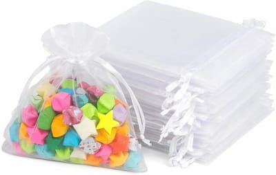 Witte organza zakjes 10 x 12 cm, 50 stuks met trekkoord, ideaal voor bruiloften, geschenken en sieraden