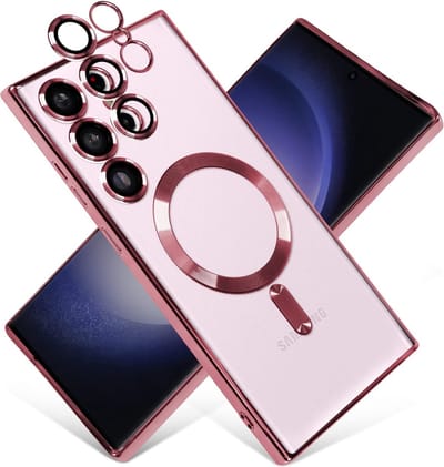DMP Magnetisch telefoonhoesje geschikt voor Samsung Galaxy S23 Ultra - Geschikt voor MagSafe - TPU - Camerabescherming - Roze - ZT Accessoires