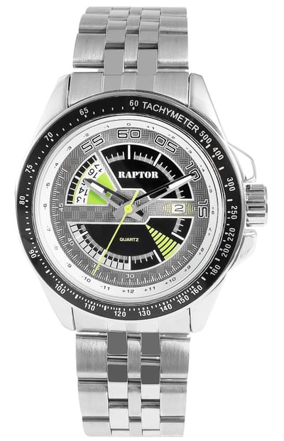 Raptor herenhorloge roestvrij staal van roestvrij staal met datumaanduiding en tachymeter, inkortbaar