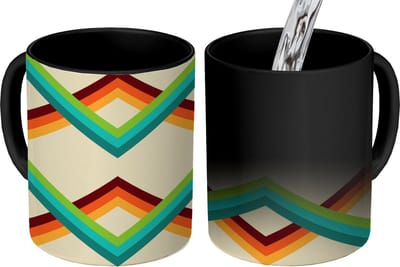 Magische Mok - Foto op Warmte Mokken - Koffiemok - Retro - Strepen - Design - Seventies - Magic Mok - Beker - 350 ML - Theemok