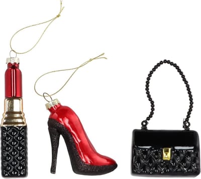 Daan Kromhout - Set/3 glazen kerstornamenten - Fashion Babe - Kerstballen - 5 x 9 cm - Kerst