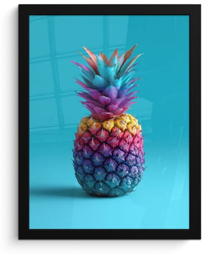 Poster in lijst - Fotolijst 30x40 cm - Posters - Ananas - Regenboog - Blauw - Popart - Posterlijst zwart - Decoratie - Wanddecoratie woonkamer - Muurdecoratie slaapkamer
