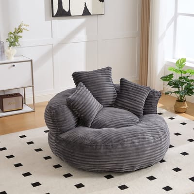 OKWISH Zitzakstoel – Ergonomische Oversized Gaming Fauteuil Met Hoge Rugleuning En Armleuningen – Met Zacht Ribfluweel En Extra Kussens – Donkergrijs