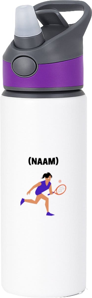 Hacebo® - Tennis met eigen naam waterfles met rietje paars - Tennis - Tennisser - Sport - water fles - 650ML