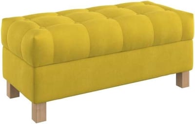 Opbergbank Gestoffeerd - Voetenbank Zitbank - Extra Zitplaats - Knooptufting Design - 100 cm Breed - Geel