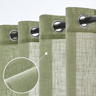 Woaboy korte linnen vitragegordijnen, gordijnen met ringen, moderne interieurgordijnen en -draperieën voor slaapkamer, woonkamer, set van 2, 140x145 cm, groen