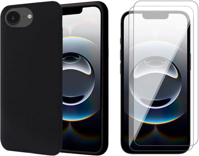 Hoesje geschikt voor iPhone 16e - 2x Screenprotector Glas - Mat Back Case Zwart