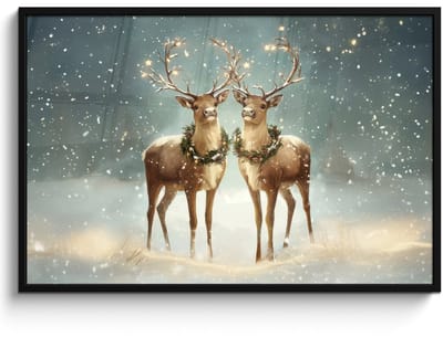 Poster in lijst - Fotolijst 120x80 cm - Posters - Kerstmagie - Winterwoud - Rendier - Posterlijst zwart - Decoratie - Wanddecoratie woonkamer - Muurdecoratie slaapkamer - Kerstversiering - Kerstdecoratie voor binnen - Kerstmis