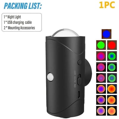 LED Bewegingssensor Nachtlampje RGB Kleuren Veranderend Draadloze Wandlamp Oplaadbare Magnetische Zonsonderganglamp voor Slaapkamer Woonkamer zwarte olijfkleur