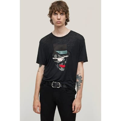 John Varvatos Ss Crew Tee - Top Hat Skull Black Größe: S | Bedruckte T-Shirts Outlet | Herren | Schwarz
