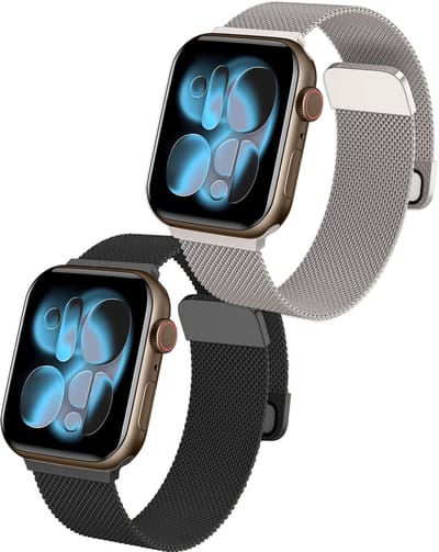 Milanese Horlogeband Geschikt voor Apple Watch 42/44/46 mm Bandje Milanees - Polsbandje Met Magneetsluiting Geschikt voor Apple Watch 42/44/46 mm Bandje Milanees - Zwart & Zilver