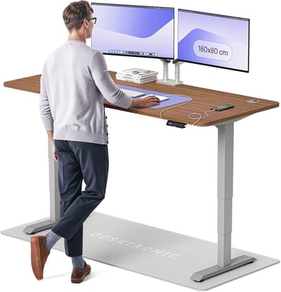 Desktronic HomePro Zit-sta Bureau Elektrisch In Hoogte Verstelbaar, 180x80cm Grijs/Notenhout, Stille Dubbele Motor, Hoogte 62-126cm