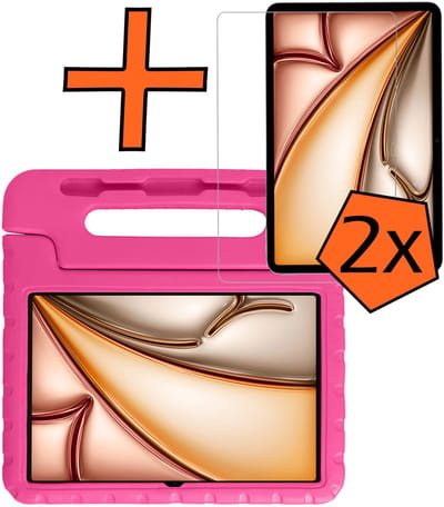 Hoesje - Geschikt voor Apple iPad Air M3/M4 (2025/2026) - 11 inch - Met 2x Screenprotector - Kinderhoes Shockproof Bumper - Kidsproof Case - Tablet Hoes - Kinder Hoes Cover - Roze