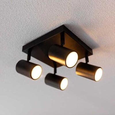 HOFTRONIC - Lark LED Plafondlamp vierkant 4 Lichts - Modern - GU10 Fitting - Zwart - IP20 - plafondspot 4 lichts - Kantelbaar & Draaibaar - Voor hal, woonkamer, slaapkamer en zolder - Rond