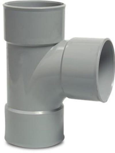 PVC T-stuk 87° – 125 mm lijmmof x lijmmof x lijmmof grijs KOMO