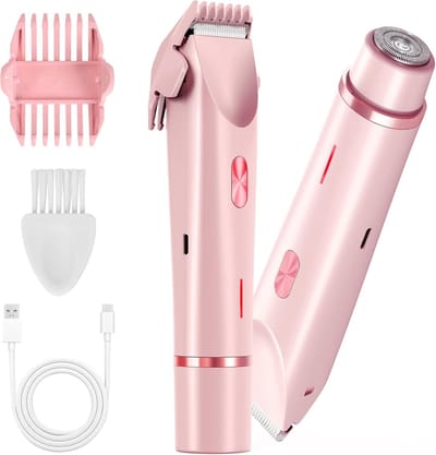 2-in-1 elektrische bodyhaartrimmer - Elektrische bikinitrimmer - Scheerapparaat met dubbele kop - Waterdicht - Geschikt voor nat en droog gebruik - Roze