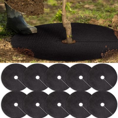 32cm Non-Woven Tree Mulch Ring, 10pcs Weed Barrier Mat,Degradable Tree Mulch Used to inhibit Weed Growth and Landscape Weed Control Plant Root Protection