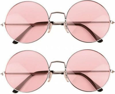 Faram Party zonnebril - 2x - Hippie Flower Power Sixties - grote XL ronde glazen - roze
