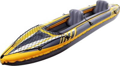 Opblaasbare kajak - Watersport boot - Avontuurlijk varen - Inclusief pomp en peddels - 350 x 78 cm - Geel grijs