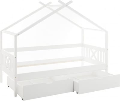 Houten Huisbed 90x200 cm Wit met 2 Opberglades - Viking Choice