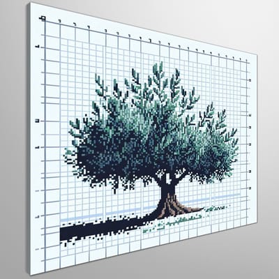 Pixel art olijfboom schilderij | Verdwaald in de pixelige pracht van de olijfboomkunstwerk | Kunst - 20x20 centimeter op Canvas | Foto op Canvas
