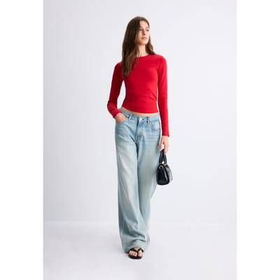 Stradivarius Basic T-shirt met lange mouw  Rood XL
