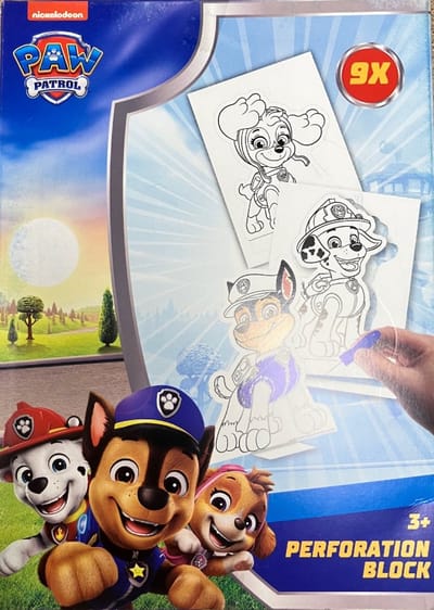 Prikblok Paw Patrol blauw - 9 kleurplaten om te prikken - inclusief prikmat en prikpen - 3+ - perforation block - Nickolodeon