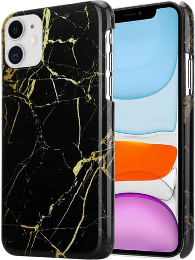 ShieldCase Amazing Black Marmer hoesje geschikt voor Apple iPhone 12 / 12 Pro - 6.1 inch hoesje - Zwart/Goud - Shockproof - Kleurrijk design - Kwalitatieve backcover