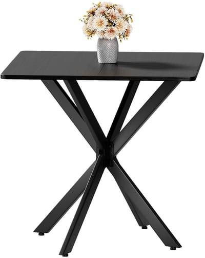 Merax Vierkante Tafel 80x80 cm – Moderne Eettafel / Bureau – Industrieel Design met X-Poot – Zwart