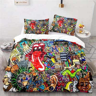 Graffiti King Dekbedovertrek Set Microvezel Hip Hop Beddengoed Set Modern Street Art Dekbedovertrek Voor Kinderen Jongens Jeugd Slaapkamer Decor 70x133cm 2pcs
