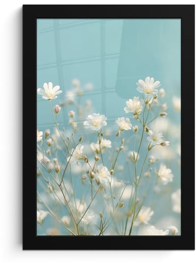 Poster in lijst - Fotolijst 20x30 cm - Posters - Stengels - Bloemen - Lucht - Wit - Posterlijst zwart - Decoratie - Wanddecoratie woonkamer - Muurdecoratie slaapkamer