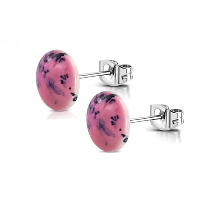 Aramat Jewels | Oorbellen | Oorstekers – RVS Roze Marmerlook Rond (12mm) | | | |12mm | Staal | Volwassenen | Verkleurd niet