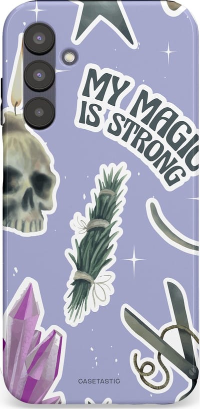 Casetastic hoesje geschikt voor Samsung Galaxy A25 - Dubbellaagse bescherming - Lila Paarse Hekserij Strong Magic Sterren Collage - Fashion Case - Lila Lichtgrijs Wit