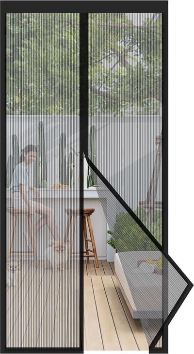 Magnetisch vliegengaas voor deur zonder boren, veilig voor katten, deurgordijn, balkon, magneetgordijn, insectenbescherming, vliegenbescherming met verbrede plakband, 90 x 210 cm, zwart