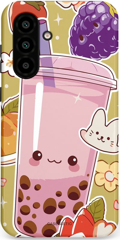 Casetastic Hoesje Geschikt voor Samsung A56 / A36 - Stijlvolle Beschermende Duo-layer Case - Roze Rode Kawaii Bubbletea Korea
