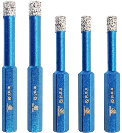 Diamant Boor Set - Gatzaag Kernboor - Droog Boren Tegels - Vacuüm Gesoldeerde Technologie - 5 stuks 1/4-5/16 Inch - Zilver