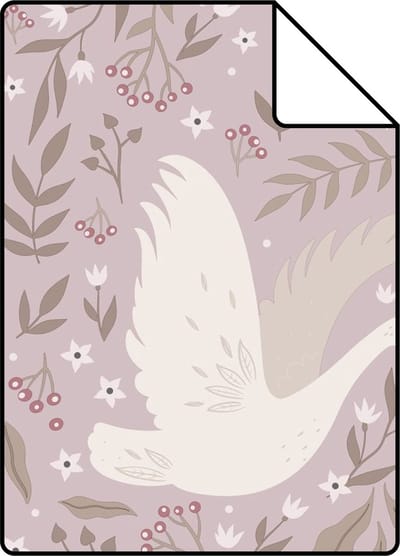 Proefstaal ESTAhome behang zwanen lila paars - 26.5 x 21 cm - 130959-S